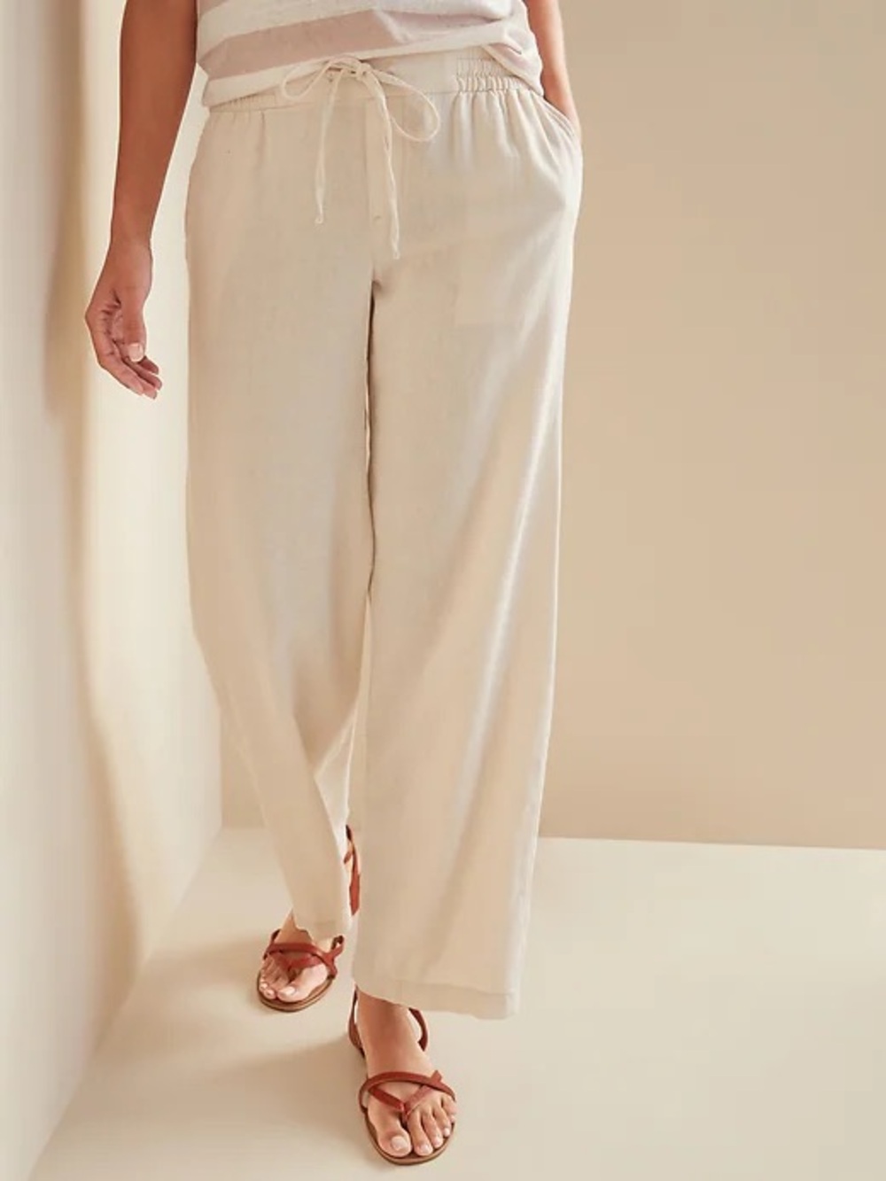 NWT Old Navy Feather High-Waisted Linen Blend Super Wide Leg Pants Large